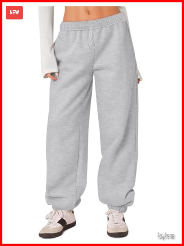 High Waisted Baggy Sweatpants Fleece Lined Cotton Joggers Drawstring Pockets